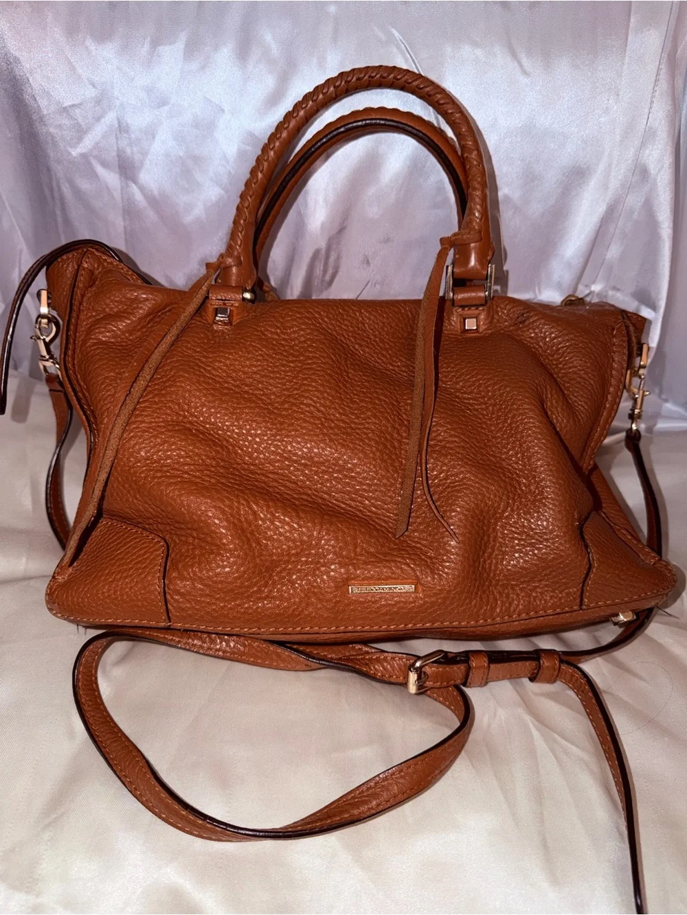 Rebecca Minkoff Cognac Pebbled Leather Satchel with Shoulder Strap